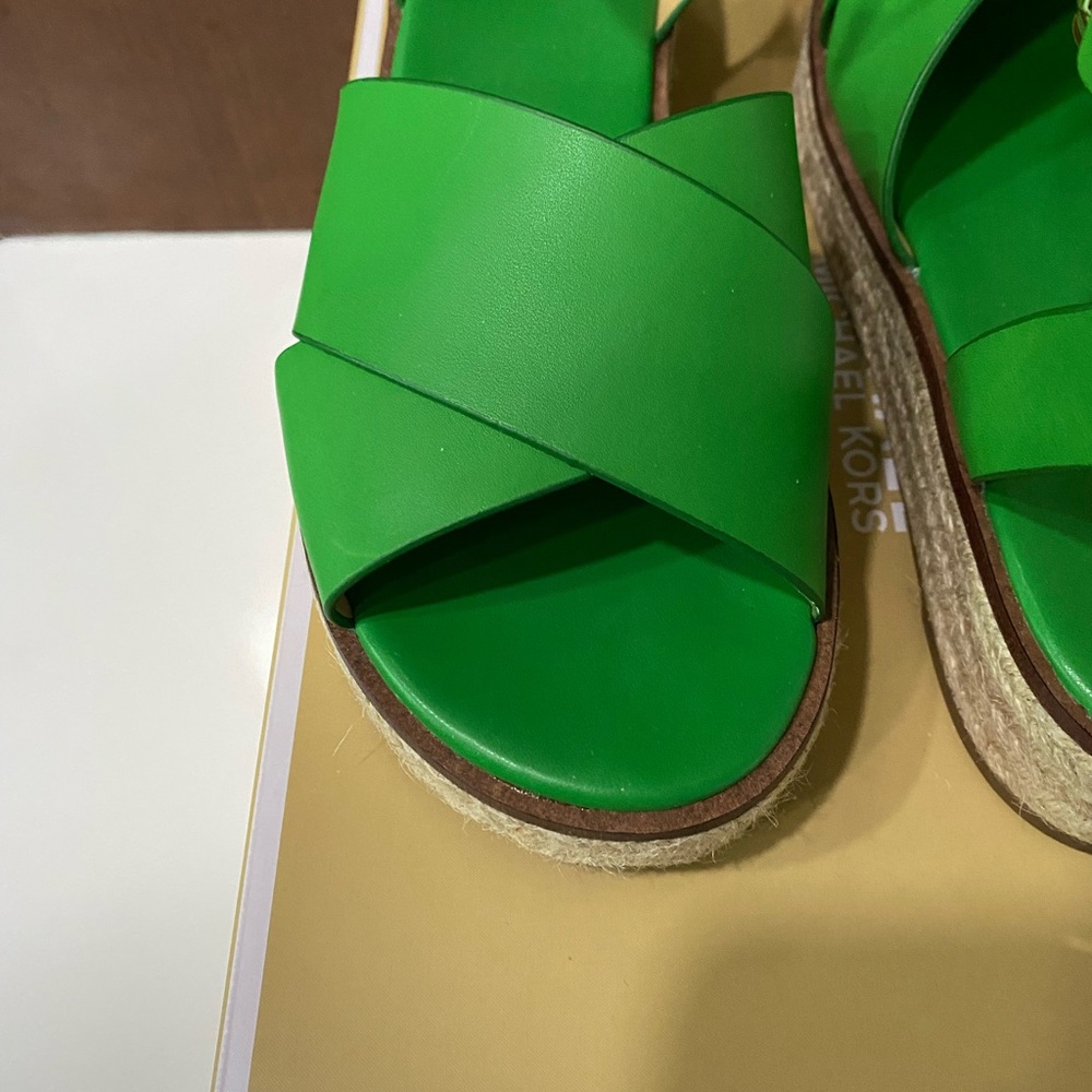 Michael Kors Palm green color leather Abbott Espadrille Sandals. Like new c pics - Picture 5 of 11